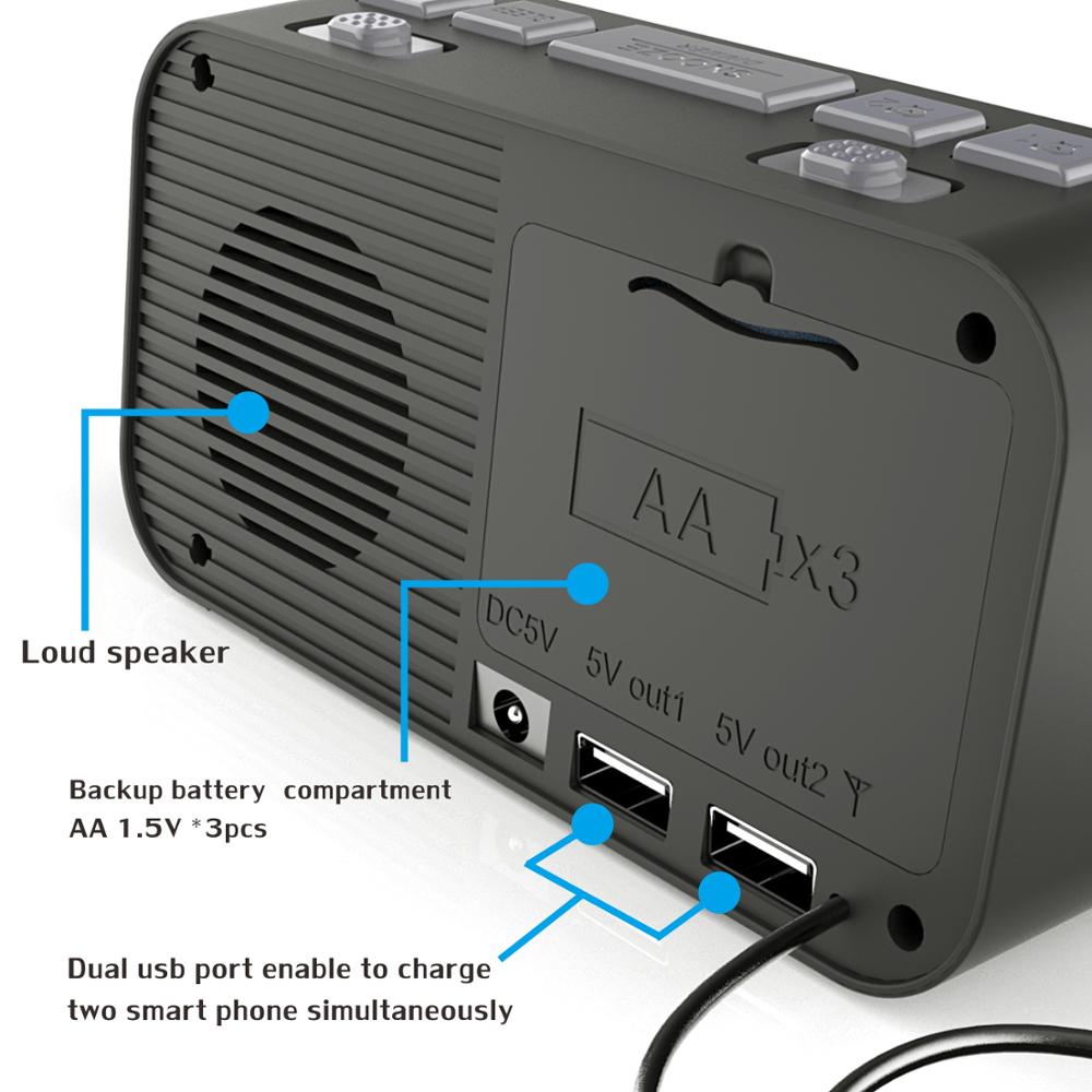 Sengetid digital vækkeur ledet ur med dobbelt usb dab / fm radio dobbelt alarmur indstilling automatisk slukning til kontorhjem