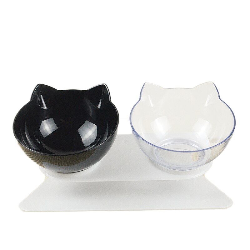 Non slip Double Cat Bowl with Raised Stand Pet Food Cat feeder Protect Cervical Vertebra Dog bowl Transparent Pet Products: Mixed Color Double