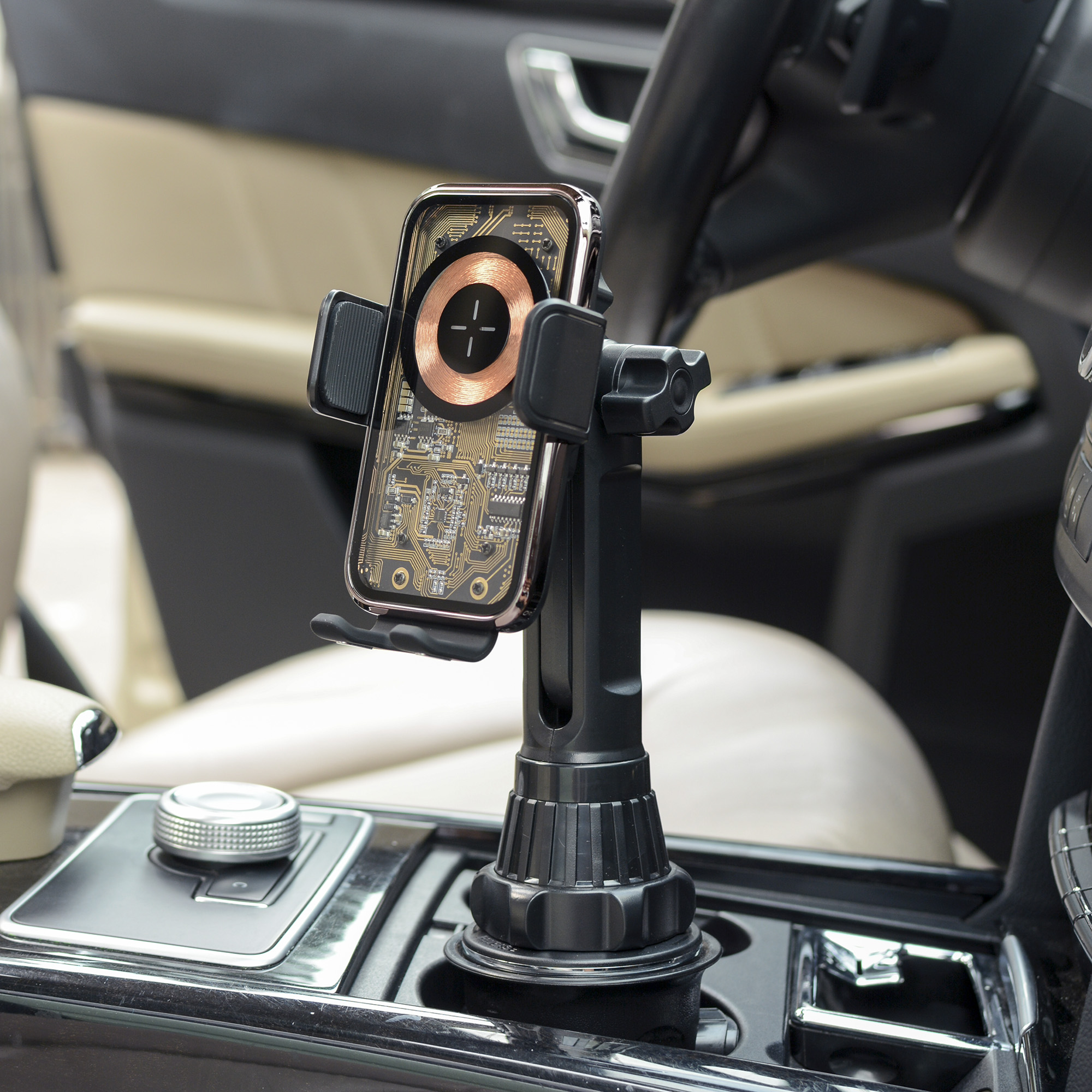 Cup Holder Phone Mount Auto Clamping Wireless Car Charger Qi Fast Charging Cup Holder Adjustable Cupholder Phone Holder Charger