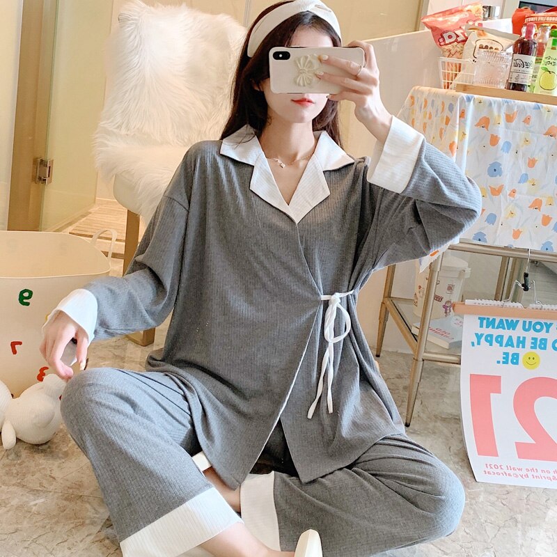 65% baumwolle Mutterschaft Pflege Nachtwäsche setzt Frühling Herbst verlieren Pyjama Anzüge Kleidung für Schwangere Frauen Schwangerschaft Hause Schlafen