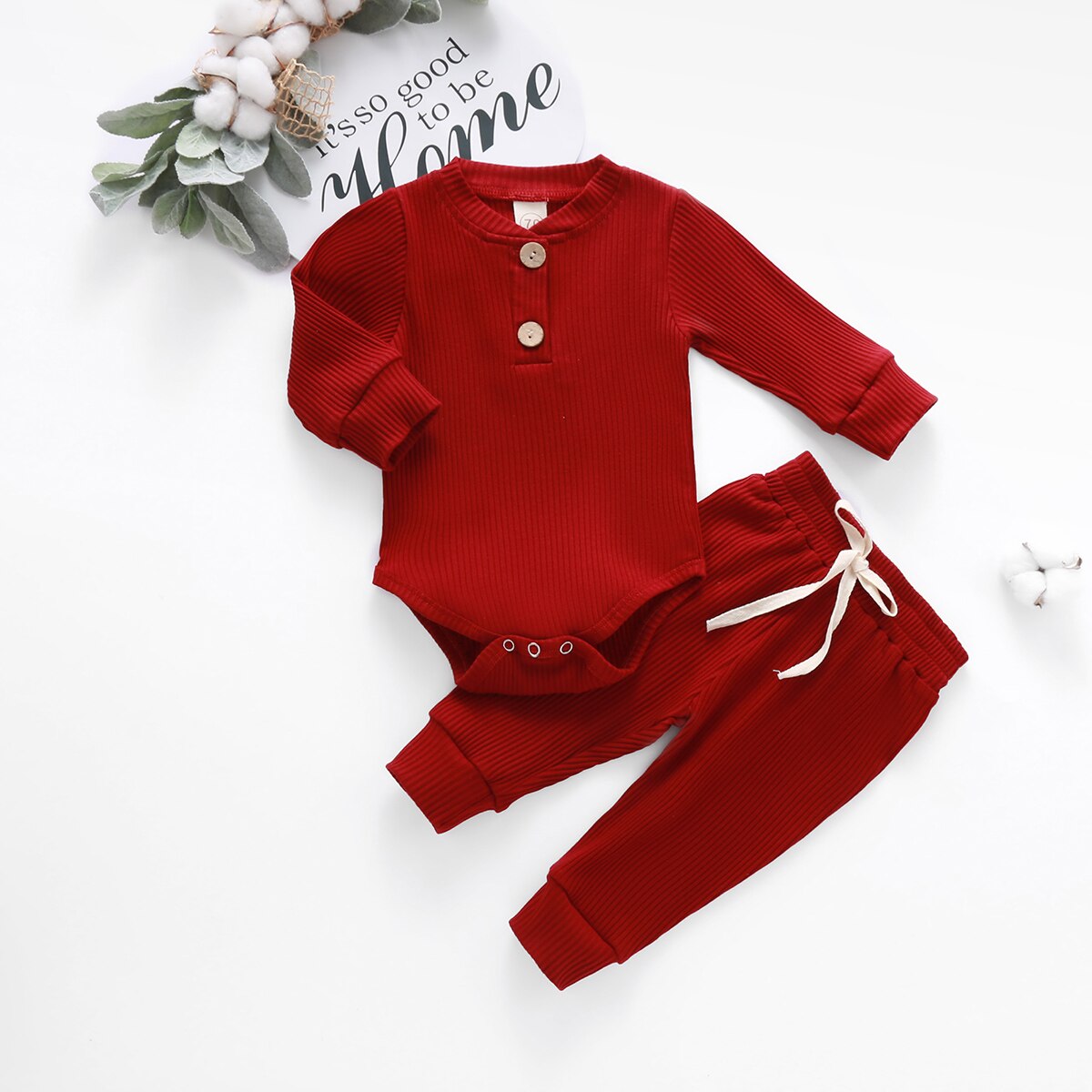 Casual 0-24M Newborn Baby Clothes 2Pcs Cotton Comfortable Solid Infant Boys and Girls Suit Long Sleeve Romper+ Pants: E / 12M