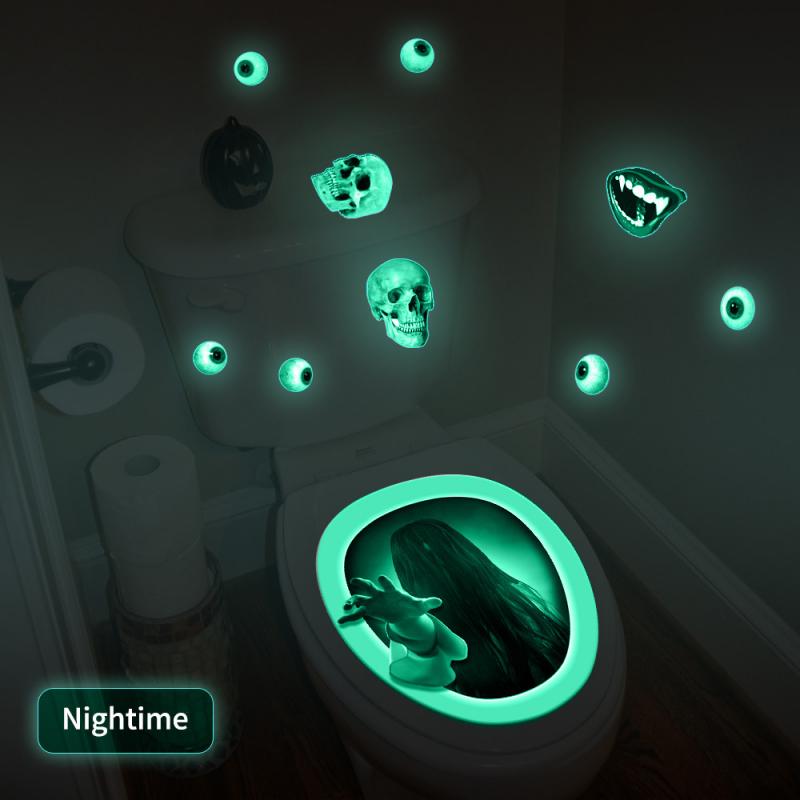 FUNLIFE Toilet Stickers Halloween Decorative Toilet Stickers DIY Skull Toilet Stickers Waterproof Removable Stickers Decoration