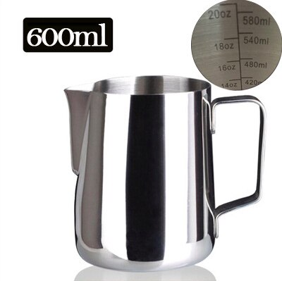 Stainless Steel Milk Frothing Pitcher Jug Espresso Steaming Pitcher with Scale for Cappuccinos &amp; Latte Art: 600ML Silver