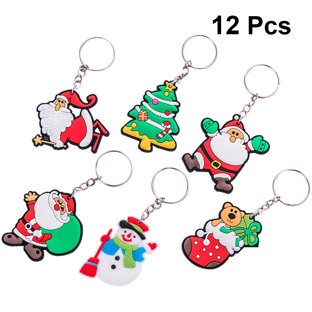 12 stuks cartoon kerstman sleutelhanger kerstboom sleutelhanger hangende hanger decoratie (willekeurige stijl)