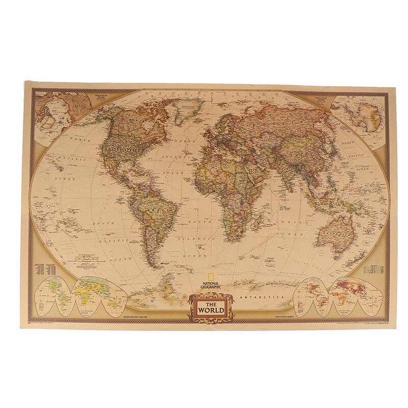 1PCS Large Vintage World Map Detailed Antique Poster Wall Chart Retro Paper Matte Kraft Paper 28*18inch Map Of World Home Decor