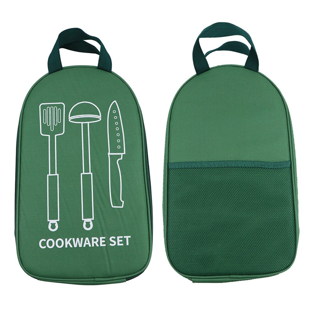 Camping Cookware Storage Bag Kitchen Cooking Utensil Organizer Portable BBQ Storage Bag Travel Tableware Storage Box Bag Pouch: green