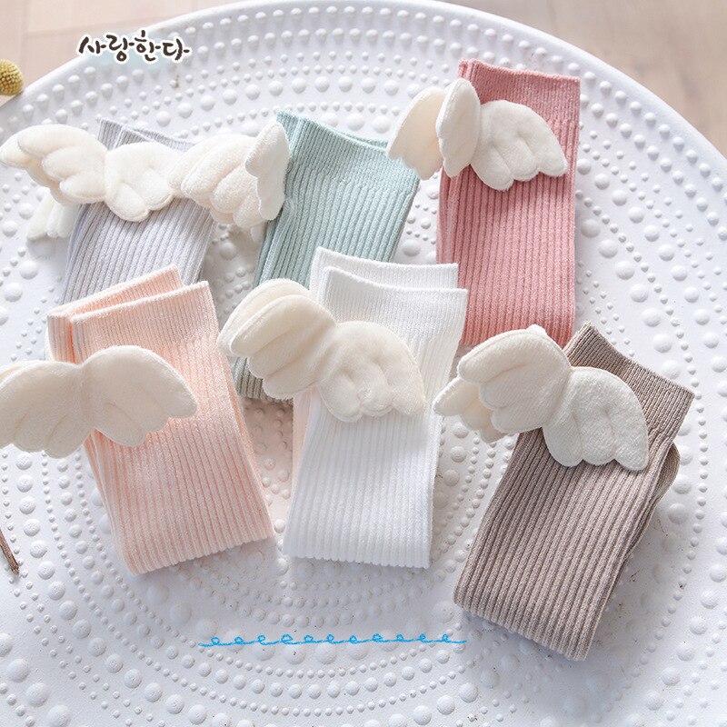 Meisje Been Sok Knie Hoge Pure Witte Vleugels Leuke Kalf Hoge Sokken Hopen Sokken Dunne Katoenen Sokken Kinderen Studenten lange Sokken