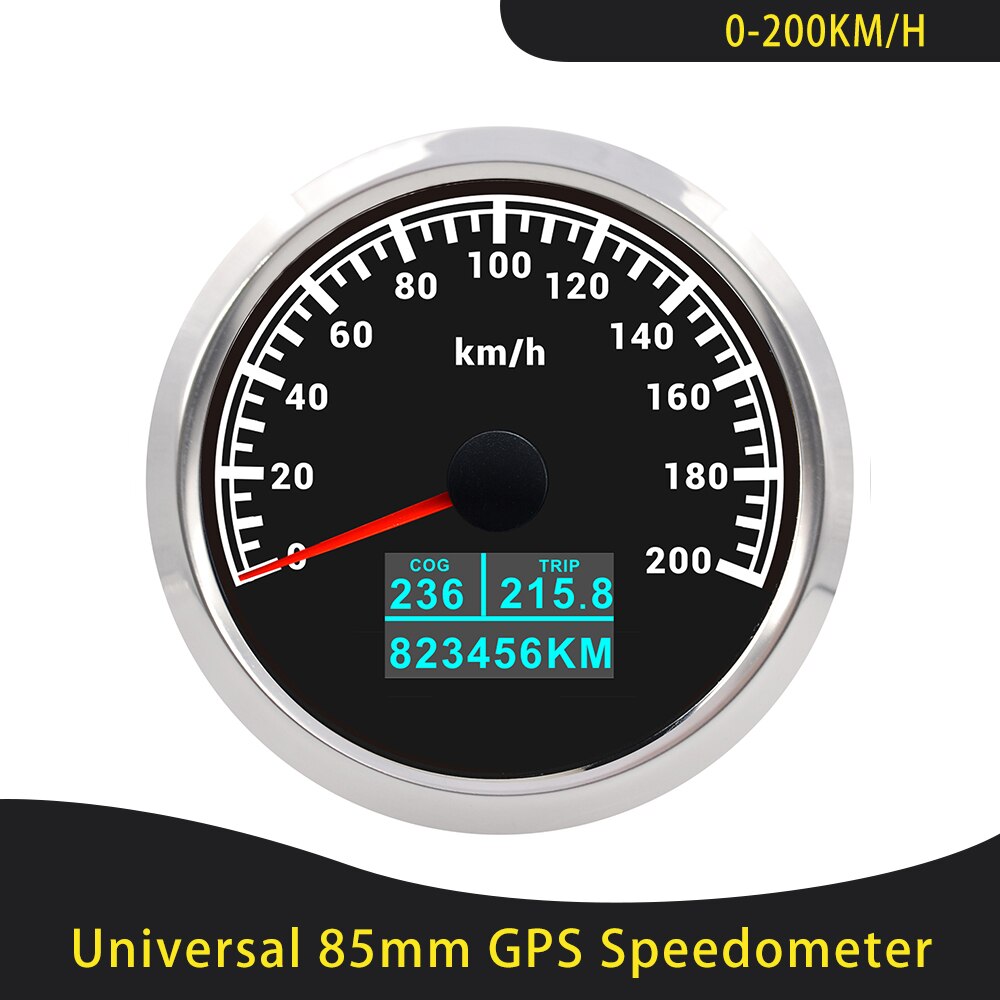 Universal 85mm GPS Speedometer 0-30/60Knots 0-60/80/120/160/200 MPH 0-60/120/200 KM/H With 7 Colors Backlight For Car Motorcycle: 200KBS