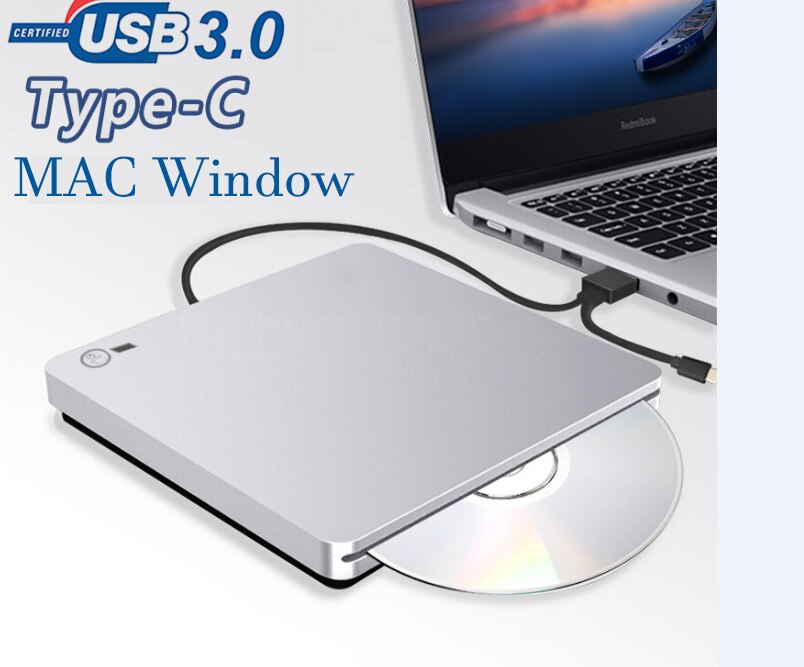 Usb 3.0 dvd-rom optinen asema ulkoinen ohut cd-rom-levyn lukija pöytätietokone kannettava tietokone tabletti dvd-soitin kosketuksella: Usb 3.0 kosketuksella