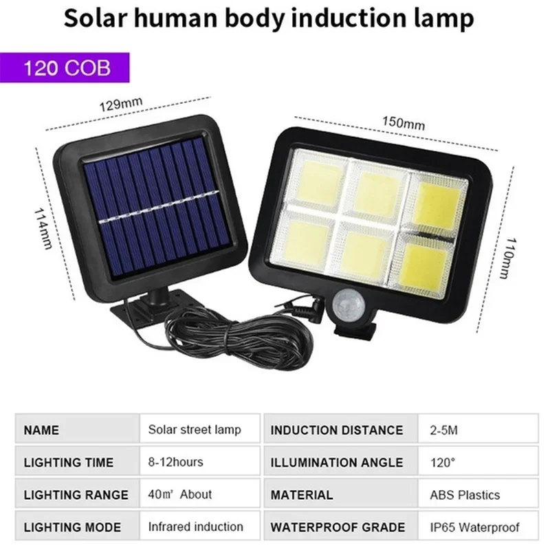 Lámpara Solar de pared dividida 100/120/160COB, 3 modos, Sensor de movimiento impermeable, farolas de jardín, lámpara Solar, luz de pared de seguridad para jardín: orange