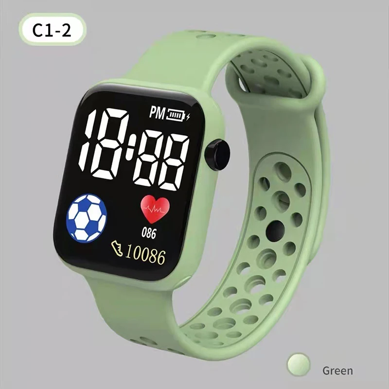 2024 LED-Digitaluhr für freundlicher, Jungen, Mädchen, FußBall, Sportuhren, Silikon-Digitaluhr, lässige elektronische freundlicher-Armbanduhr: grün