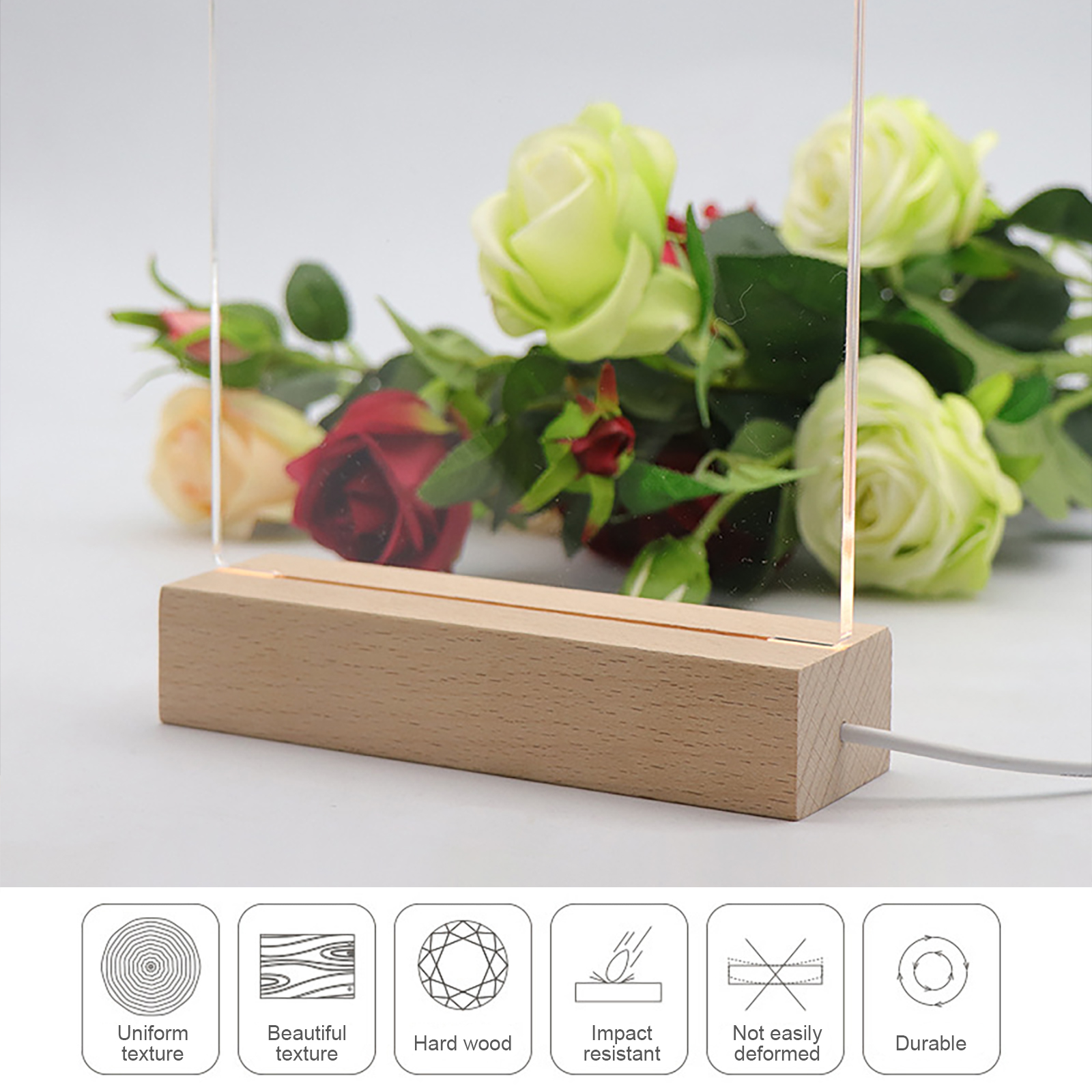 Pantalla de luz LED de madera, Base iluminada de cristal, Base de placa de luz acrílica, Base de madera USB para luces artísticas de resina