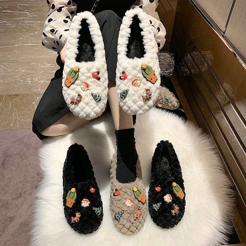 Sko kvinne komfortable og uformelle kvinnelige joggesko myke sko kvinner grunt munn kvinners mokasiner høst loafers pels