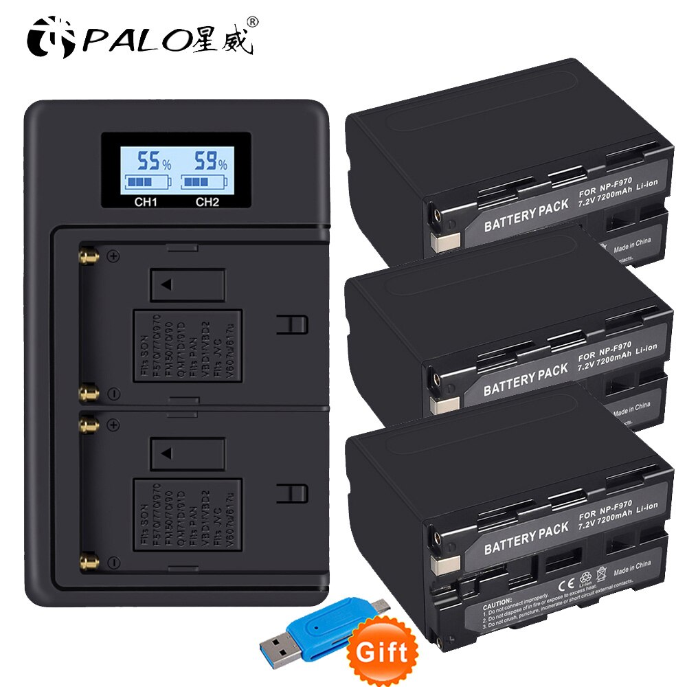 PALO NP-F970 NP-F960 Camera Battery - 7200mAh 7.2V Standard Battery - Dual USB Charger Included