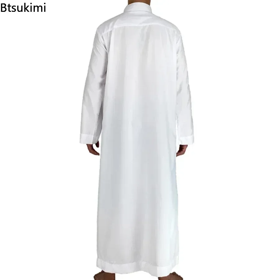 2025 Mannen Moslim Mode Lange Mouw Abaya Saudi Arabische Effen Kleur Losse Kaftan Bescheiden Gewaad Mannen Musulman Kostuums Jubba Thobe