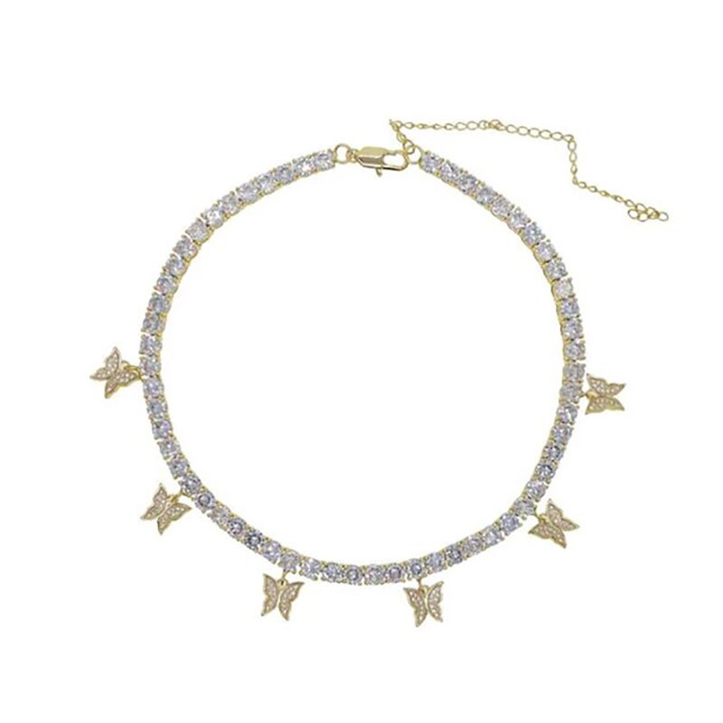 Gargantilla de diamantes de imitación de cinco mariposas para mujer, collar de cadena gótico de Hip Hop, joyería para , collar de Gargantilla con colgantes: Gold