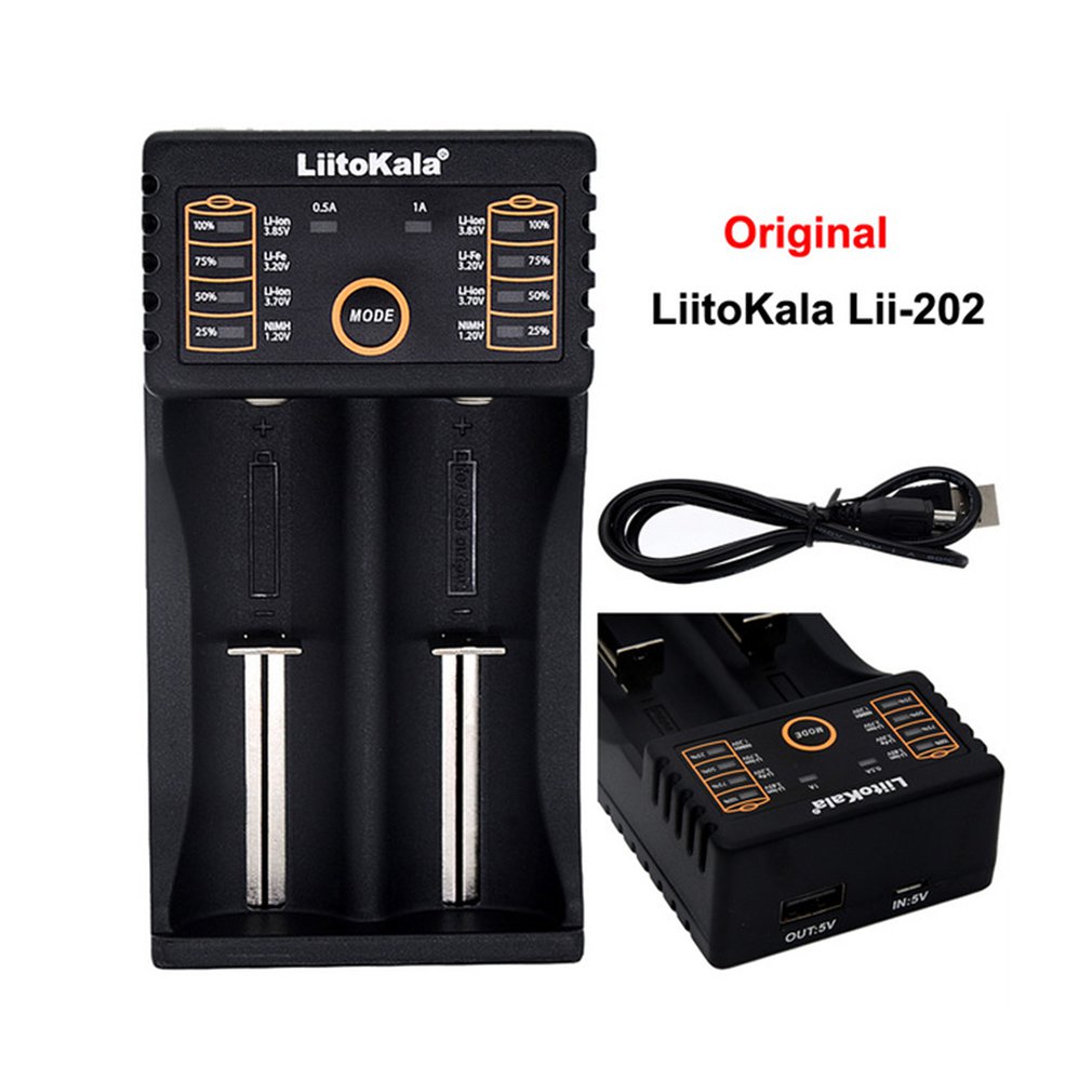 Liitokala Lii202 18650 Charger 26650 16340 14500 NiMH li-ion Batterij Smart Universal Battery Charger 5V 2A Ingang