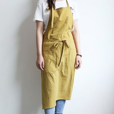 Aprons Simple Washed Cotton Korean Style Uniform Unisex Adult Aprons for Woman Men's Male Lady's Kitchen Cooking Pinafores: Ginger
