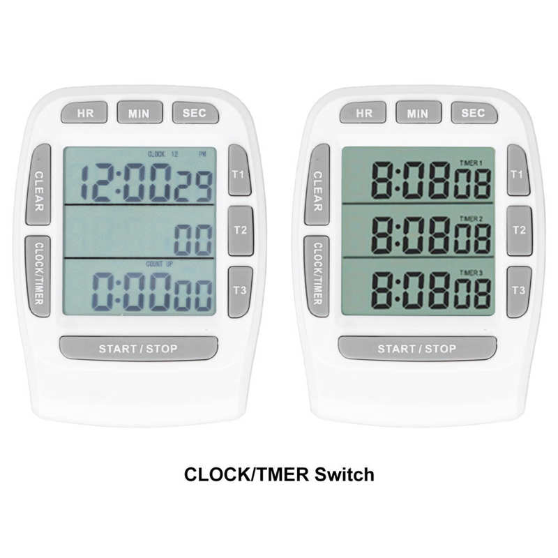 Triple minuterie horloge compte à rebours 4.0x4.4cm écran LCD multifonction blanc batterie intégrée