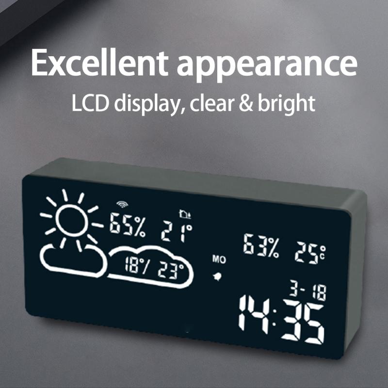 WIFI LED Digital Alarm Clock Radio With Temperature And Humidity Sensor Clock APP Control WIFI World Time Weather Forecast Clock