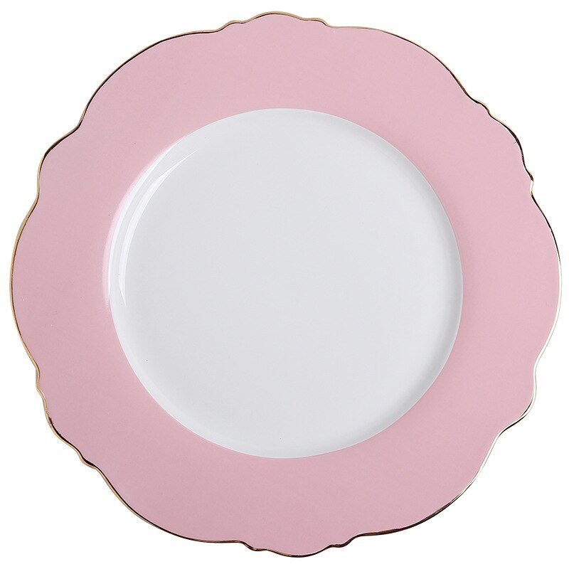 Ceramic Plate Pink Wave Point Simple Flat Western Steak Girl Heart Set Irregular Golden: A / 10 inch