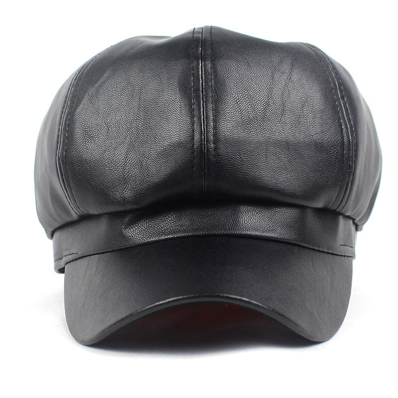 Lanxxy sort læder newsboy cap vintage baret mænd efterår vinter hatte til kvinder afslappet maler kasket
