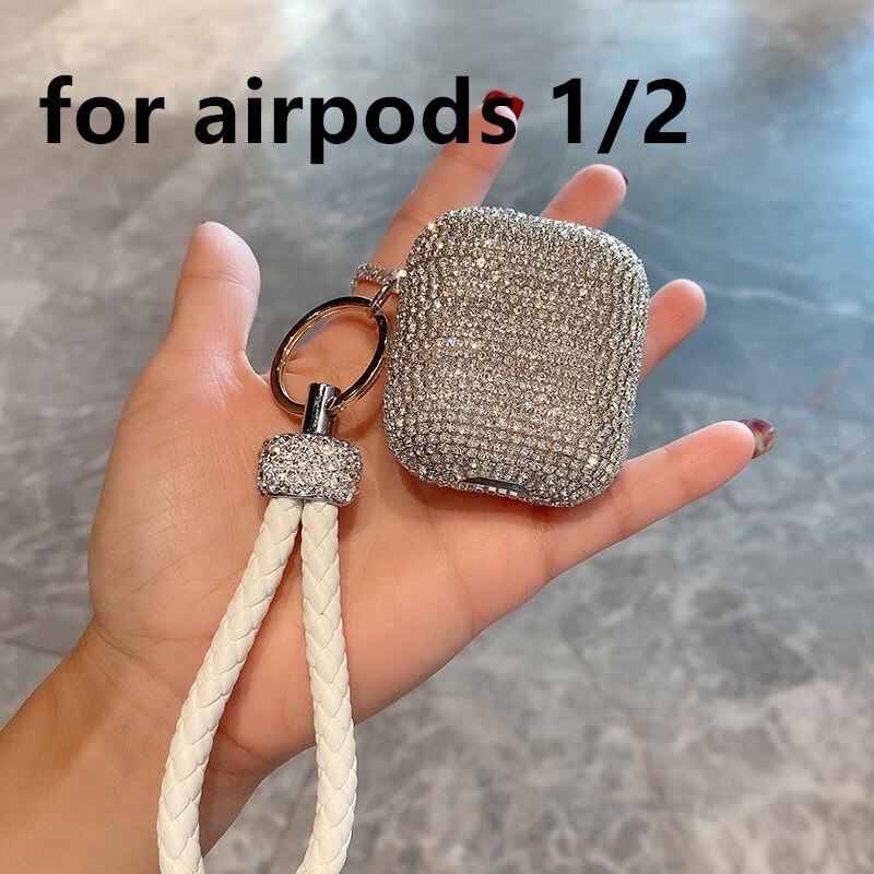 Glitter krystall diamant flettet håndledd tau silikonetui for apple airpods 1 2 pro 3 trådløs lading bluetooth headset deksel: For airpods 1 2