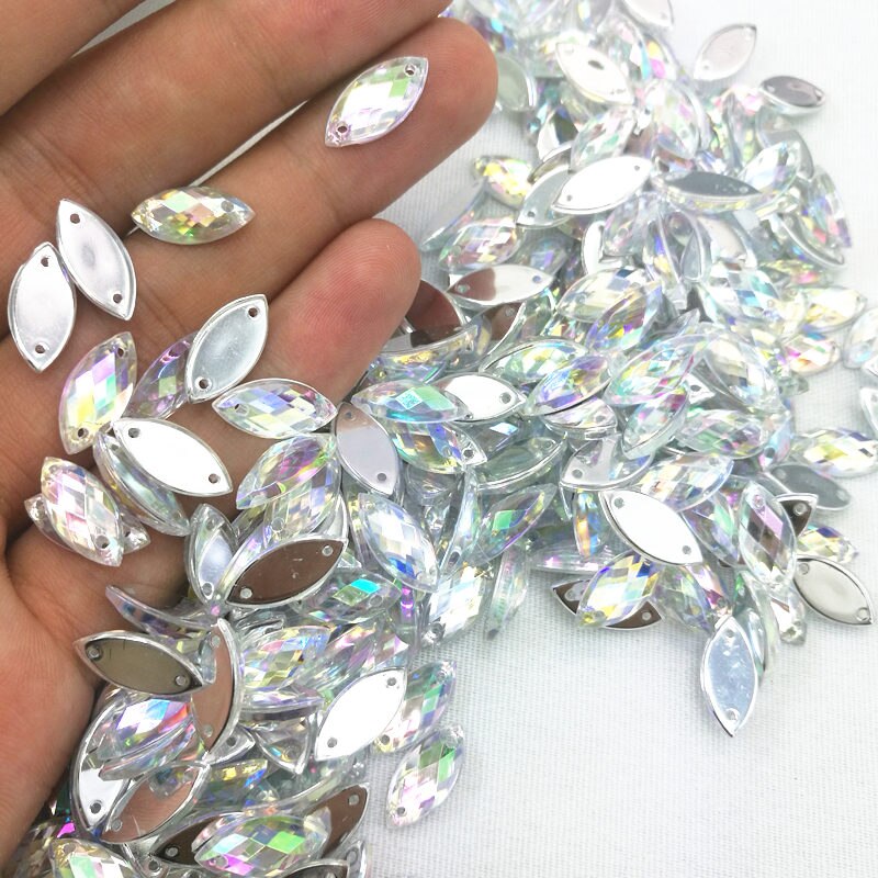 7*15mm Naaien Crystal AB Plaksteen Naai Kristallen Stenen Paard Oog Acryl Strass Voor DIY Kleding ambachten 50 st