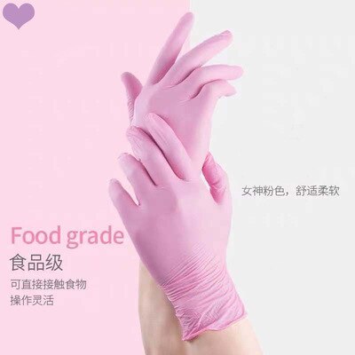 100Pc Wegwerp Nitril Handschoenen Allergie Gratis Bescherm Veiligheid Hand Handschoenen Voor Werk Keuken Afwassen Monteur Roze Blauwe Handschoenen: PINK / S-100Pcs