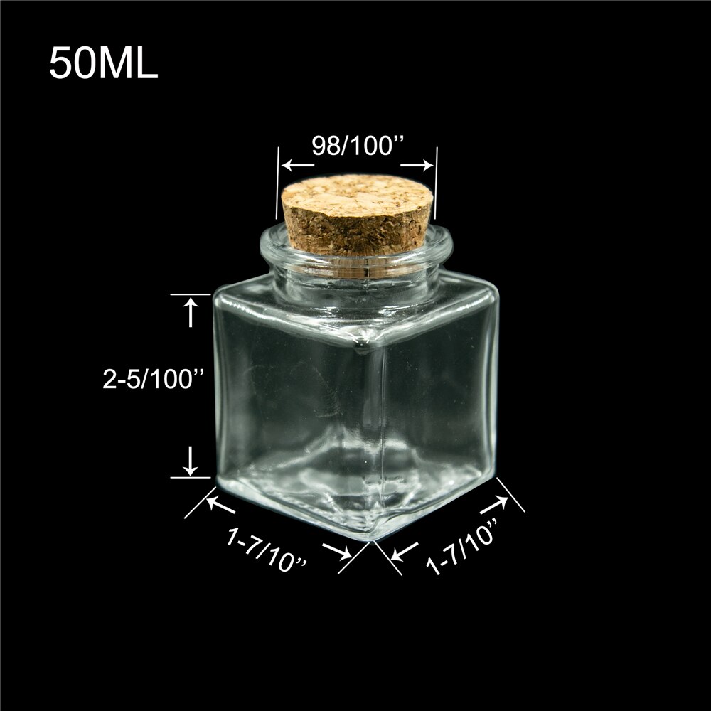 24 kpl mini 50ml nelikulmainen lasipullo korkilla tyhjät kirkkaat nelikulmaiset litteät pullot glycyrrhiza makeiset elintarvikelaatuinen sinetti 50cc purkkipulloa