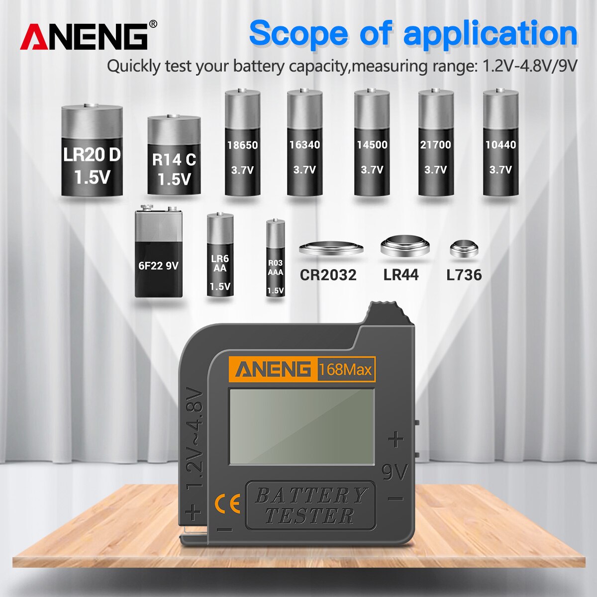 ANENG Battery Tester 168MAX Digital Display Tester Battery Voltage Checker Battery Capacity Testing Tool Universal Tester