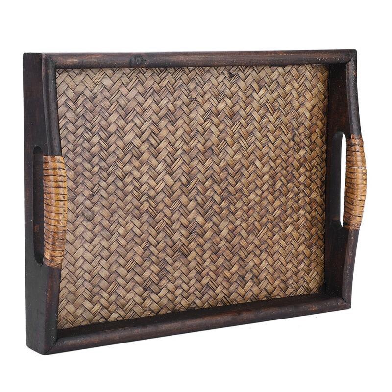 Multi-Functionele Houten Dienbladen Met Handvat Rechthoek Handgemaakte Rotan Bamboe Thee/Olie Trays Dessert/Koffie/vruchten Plaat 30.