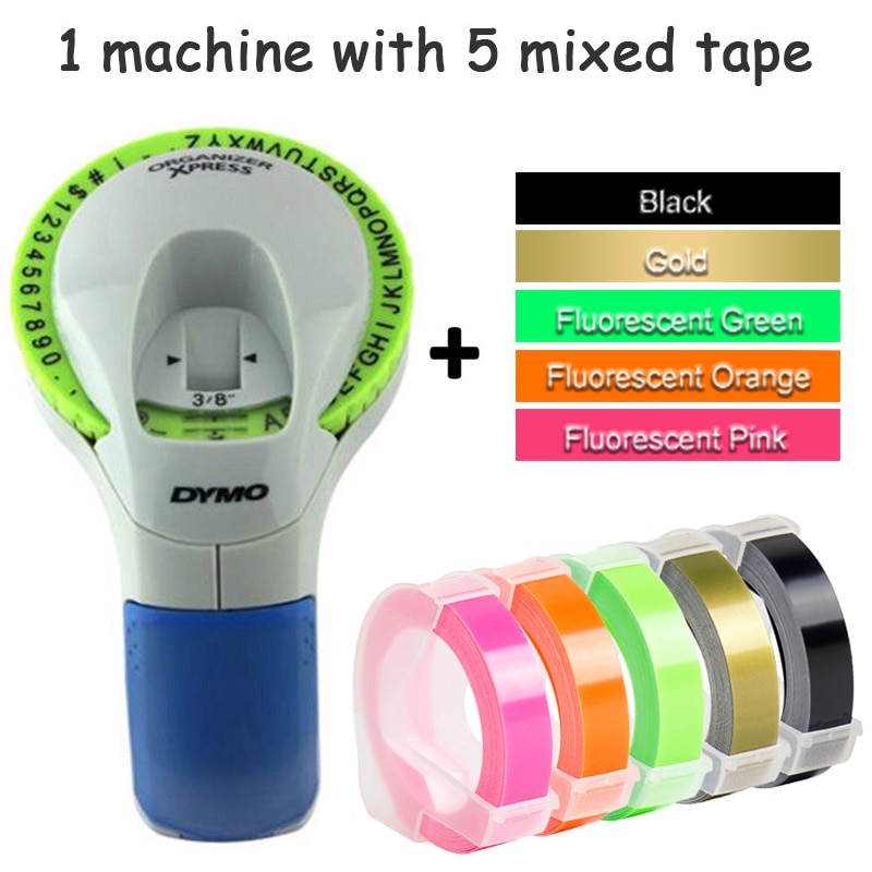 Combination of Machine and Ribbon Dymo 12965 Manual Label Maker Diy Embossing Label Printers for 9mm 3D Embossing Label Tapes