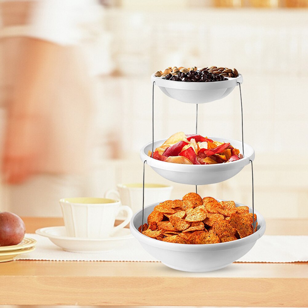 Buffet Presentation Tray 3 Tiers Fruit Plate Desserts Holder Telescopic Serving Tray Storage BasketFruit Bowl Table Plates