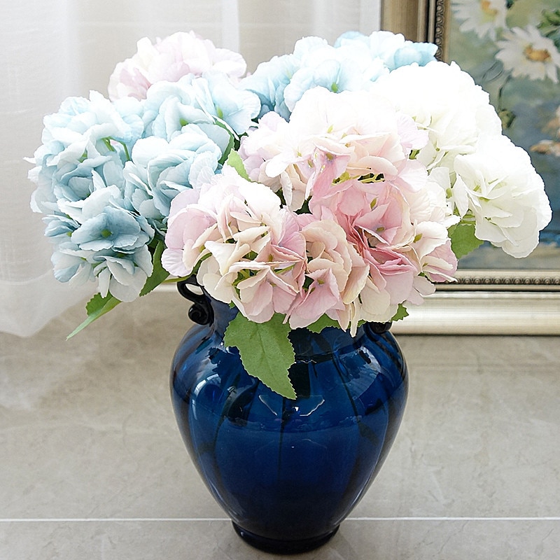 1 bunt hortensia bukett bryllup dekorasjon vaser til husholdningsprodukter brude tilbehør klaring billig kunstige planter