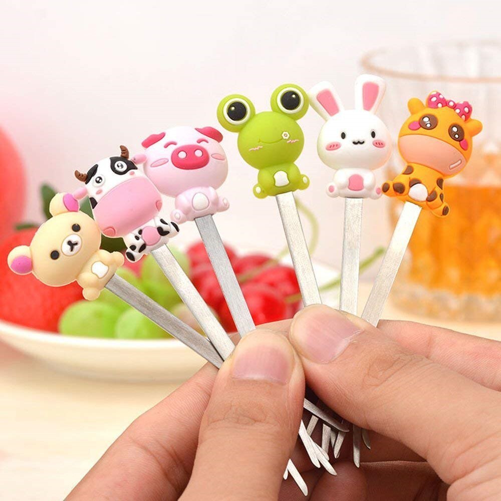 6 unids/pack decoración de Rana Animal Acero inoxidable Tenedor de fruta niños bocadillos pastel postre fruta palillo Bento Lunc