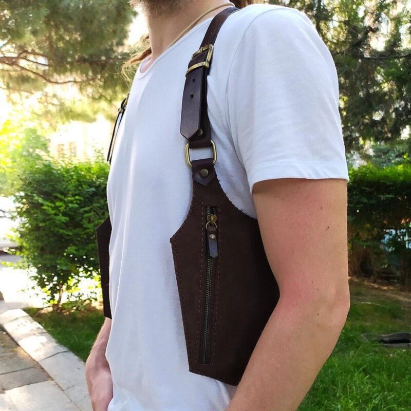 Bandolera de cuero Vintage Steampunk para hombre, cartera con funda para teléfono, dos bolsillos, para Festival, Viking, disfraz de pirata