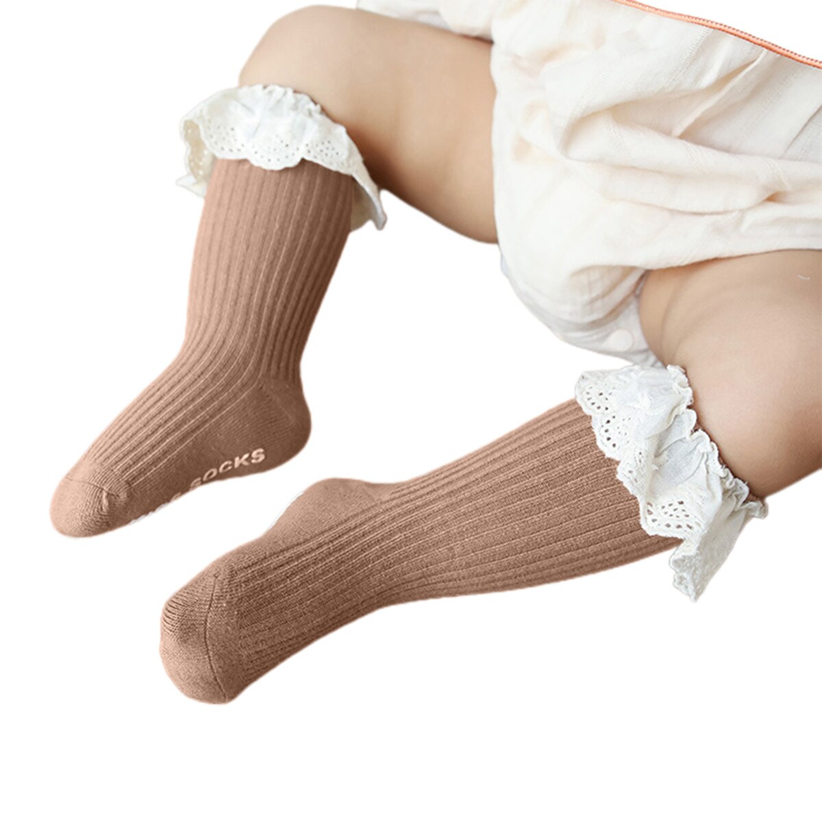 Uønskede babypiger sokker blonder medium rør udbenet lim skridsikker gulvstrømpebukser babypiger øje dreje manchet flæse strømper
