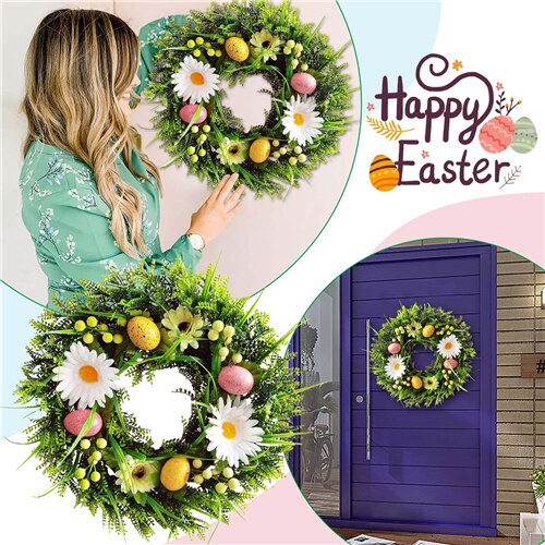Pasen Zonnebloem Plant Garland Bunny Ei Kunstmatige Rotan Kransen Bruiloft Kerst Muur Deur Opknoping Hanger Woondecoratie