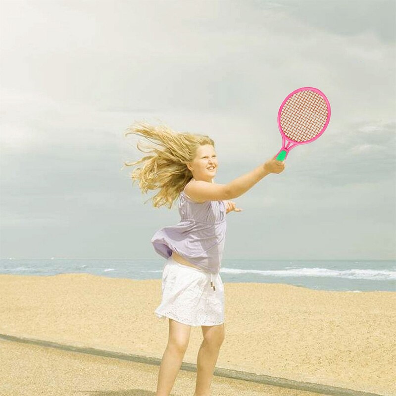 2 sæt strand tennisracket børns udendørs sports tennisracket med badmintonbold grøn & lyserød