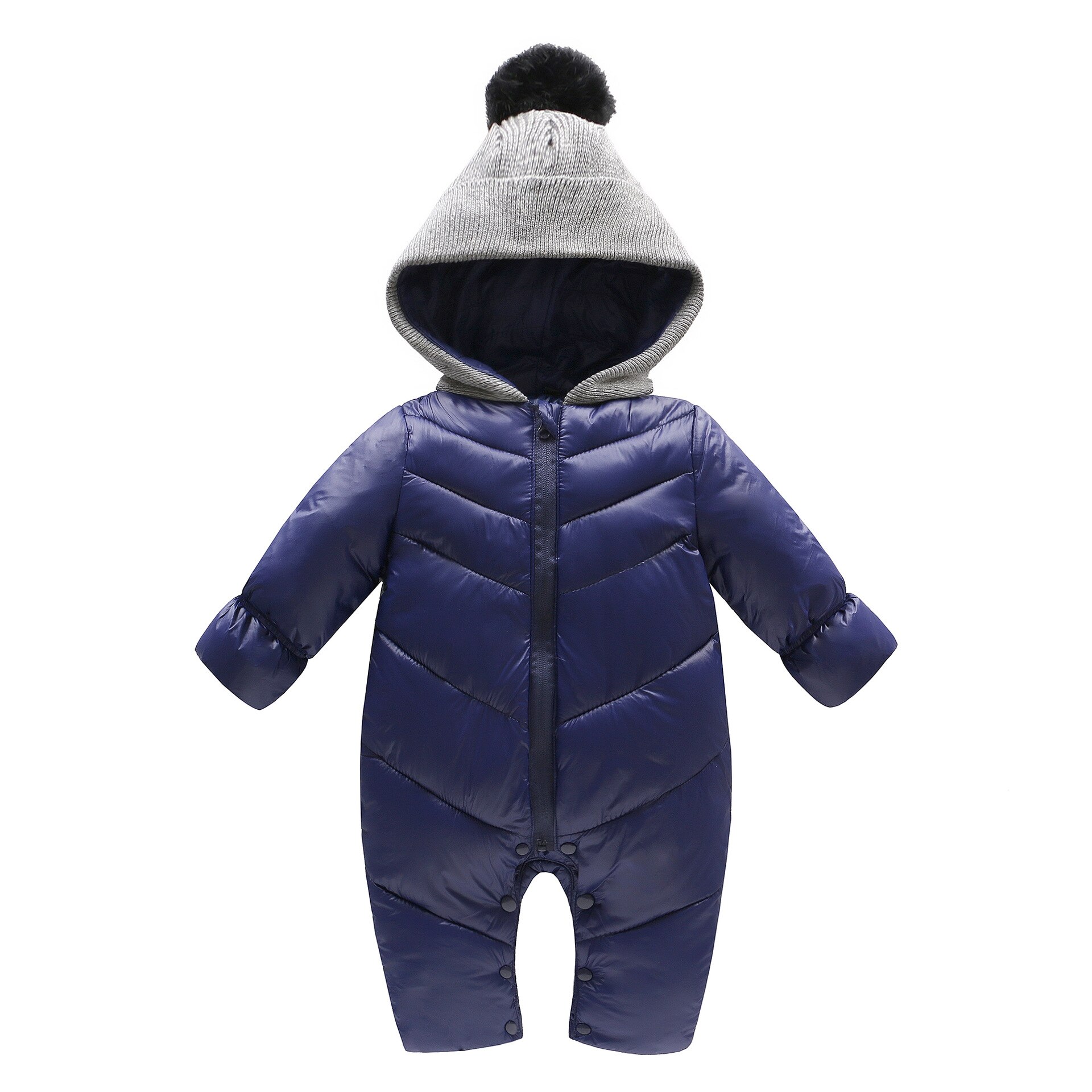 Baby spædbarn dun bomuldstøj vinter fortykket outwear jakke jumpsuits toddler pyjamas drenge piger børn tøj dragter romper: Marine blå / 100cm