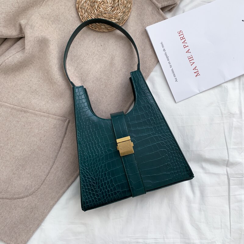 HOCODO Vintage Crocodile Pattern Female Bag Luxury Shoulder Bags For Women Pu Leather Ladies Handbags And Purses: Green