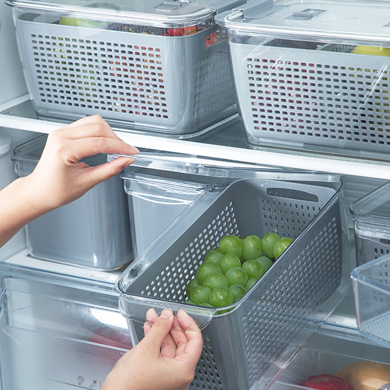 Keukenopslagcontainers plastic vershouddoos koelkast fruit groente afdruipmand afgesloten opbergdoos met deksel