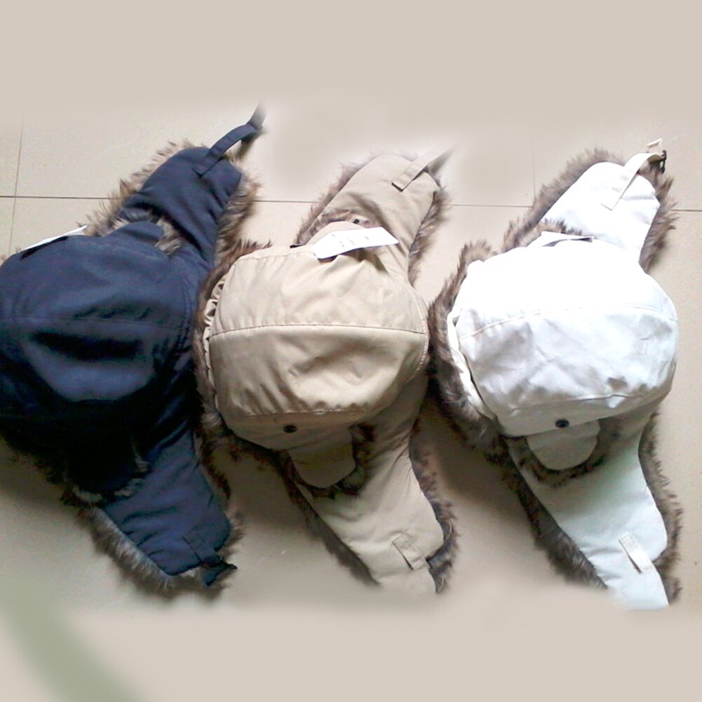 Unisex mænd kvinder russisk hat trapper bomber varm trooper øreklapper vinter ski hat solid fluffy imiteret pels kasket hovedbeklædning motorhjelm