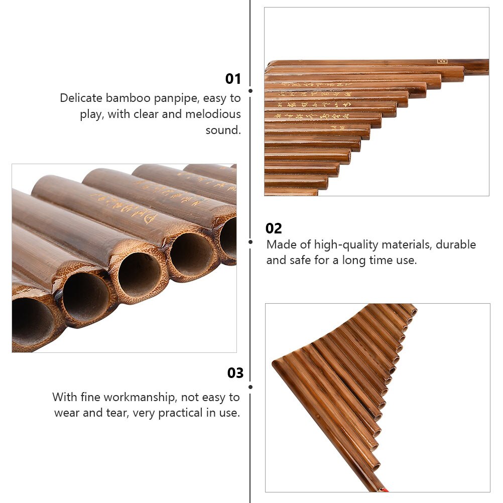 1 Pc Educatief Pan Fluit Leidingen Multifunctionele Panfluit School Muziekinstrument (Bruin, Carving Willekeurige)