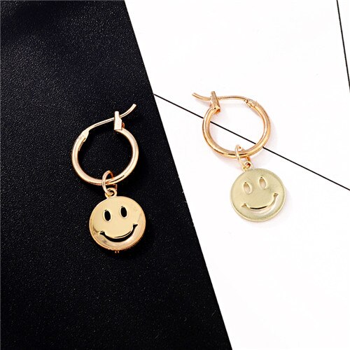 1 par engraçado sorriso rosto pingente de argola brincos para mulheres homens feitos à mão ouro metal cor infinito círculo brincos jóias E102-3: jin se Hoop Earrings