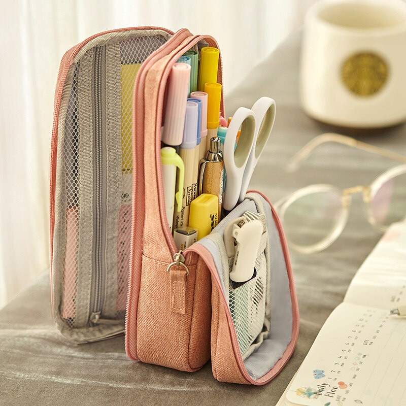 Angoo – trousse à crayons Normcore, support pliable à deux couches, pochette de rangement en tissu pour papeterie bureau école F171