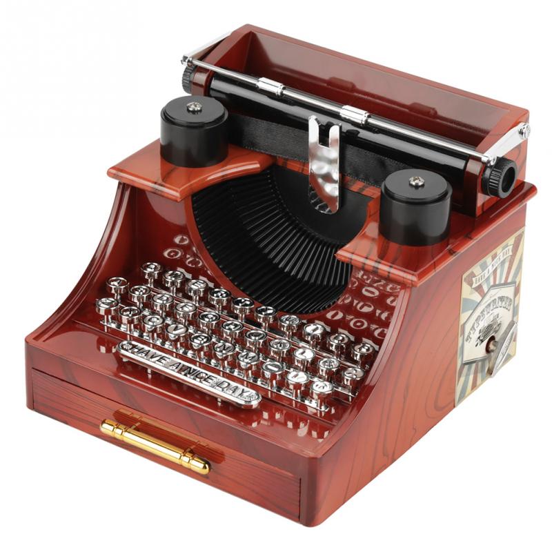 Mini vintage stil retro skrivemaskine urværk musikboks borddekoration dekorationer: Default Title