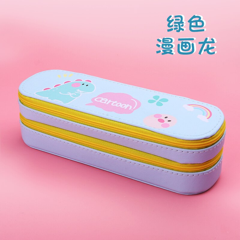 double Pencil CaseLarge Capacity School Pen Case Supplies Pencil Bag School Box Pencils Pouch Stationery: yellow dinosaur