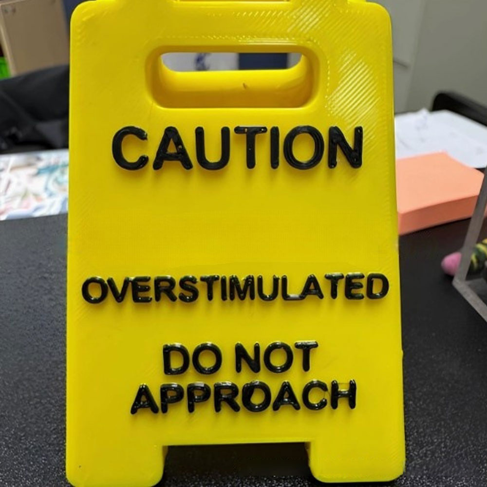 Desk Sign "Caution Overstimulated, Do Not Approach" - Humorous Office Decor, Unisex For Coworkers, Versatile Room Decor